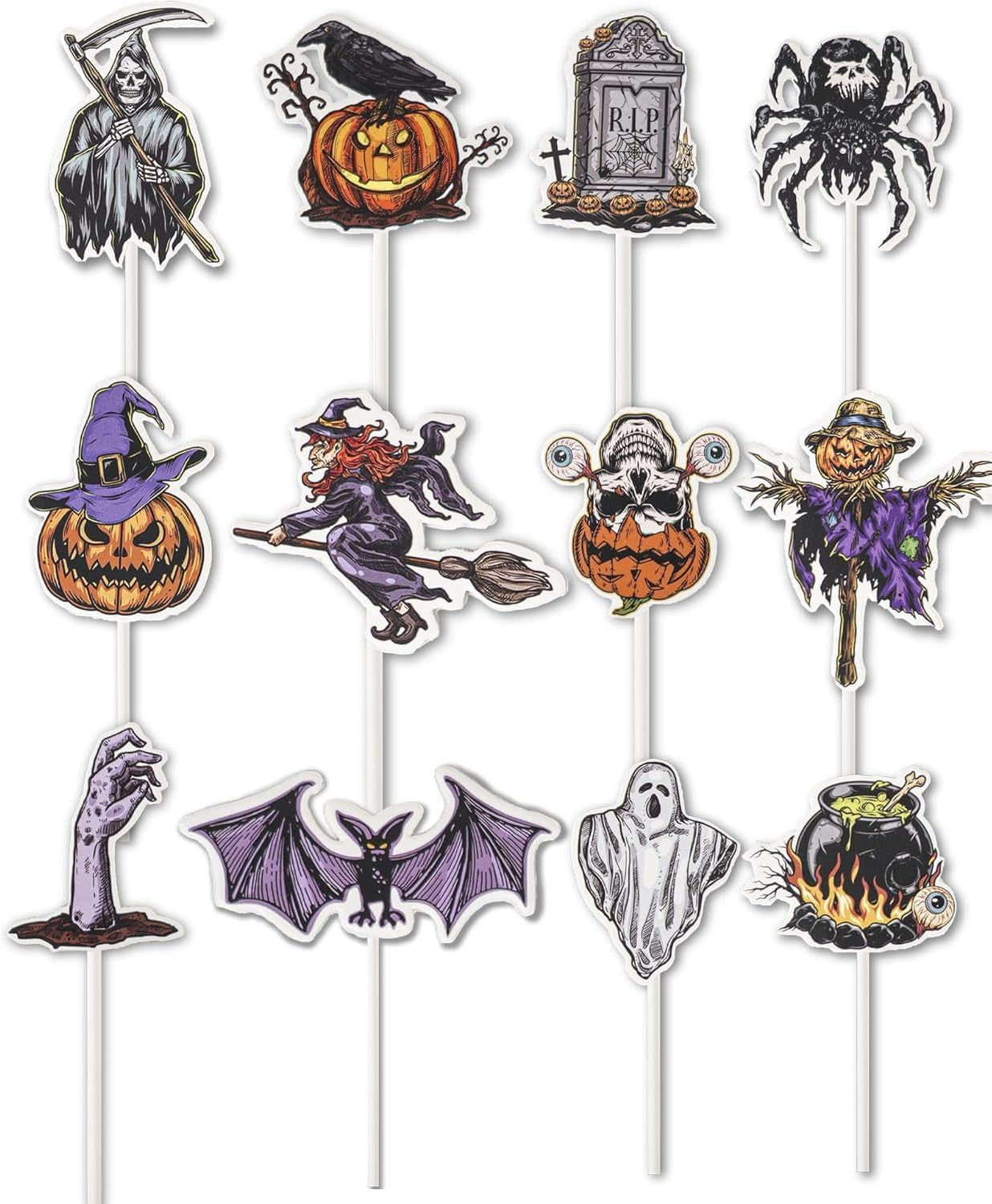 400 Pcs Halloween Mini Cupcake Liners with 12 Pcs Cupcake Toppers, Mini Cupcake Liners for Baking, Halloween Cupcake Decorations