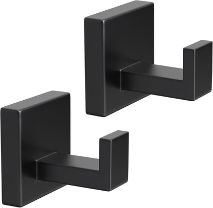 2 Pack Robe Towel Hooks for Bathrooms Matte Black Coat Hooks for Hanging Stainless Steel Heavy Duty Wall Mounted Shower Hooks Wall Hooks for Kitchen Bedroom,Hotel,Pool (Drilling)