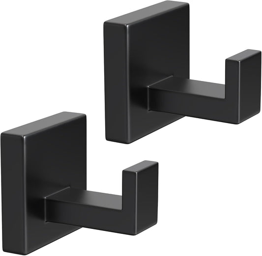 2 Pack Robe Towel Hooks for Bathrooms Matte Black Coat Hooks for Hanging Stainless Steel Heavy Duty Wall Mounted Shower Hooks Wall Hooks for Kitchen Bedroom,Hotel,Pool (Drilling)