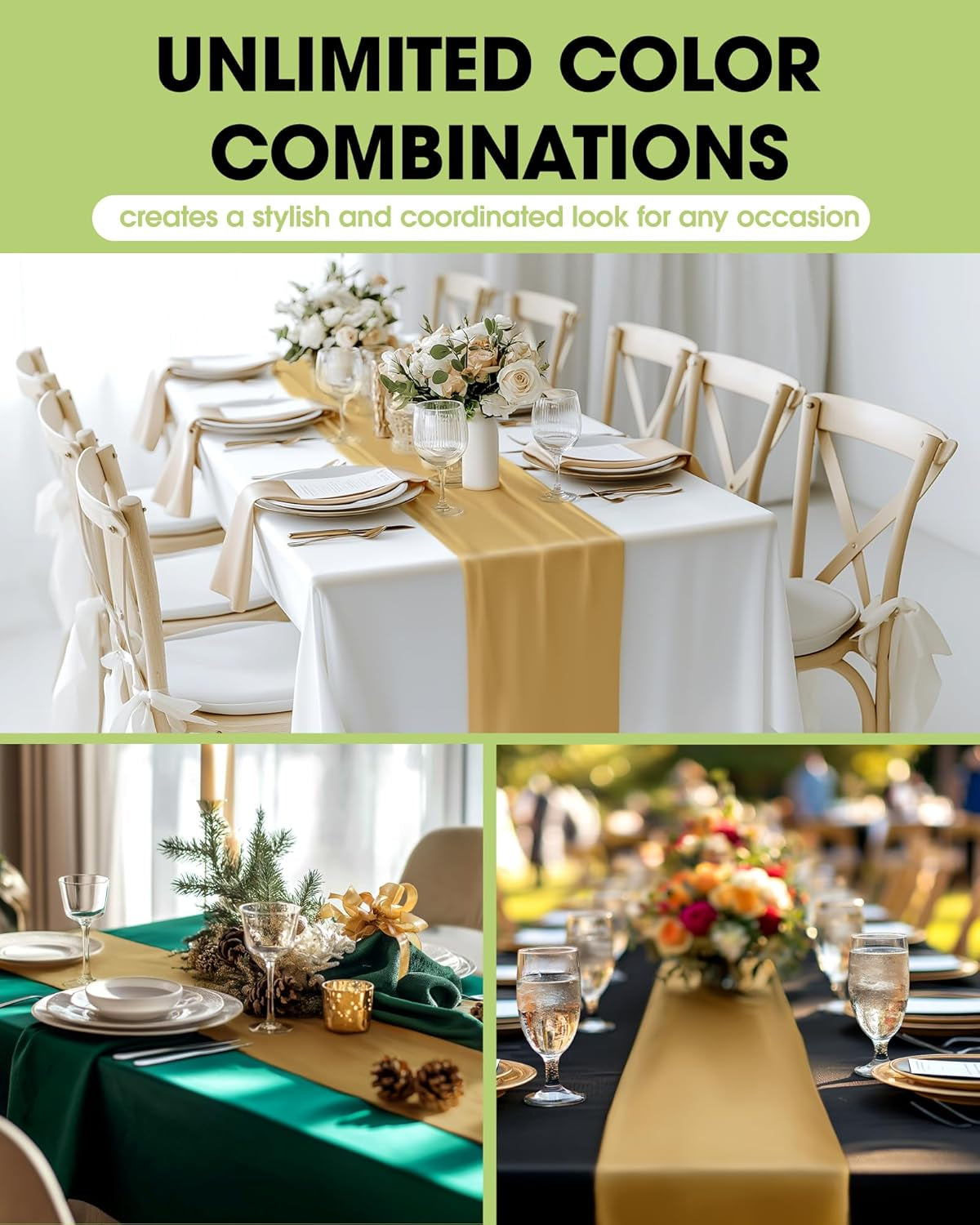 Gold Plastic Table Runners - 12 Pack, 14'' X 108'', Water Resistant & Disposable Centerpiece Decorations for Table Cloth, Wedding, Birthday, Holiday, Baby Shower, Party, Home Decor