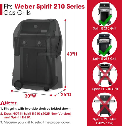 30 Inch Grill Cover, Heavy Duty Waterproof 2 Burner Small BBQ Cover, Compatible with Weber Spirit 210 with Side Tables Down, Does NOT Fit Spirit II E-210 (Include 2025 Version) with Table Up