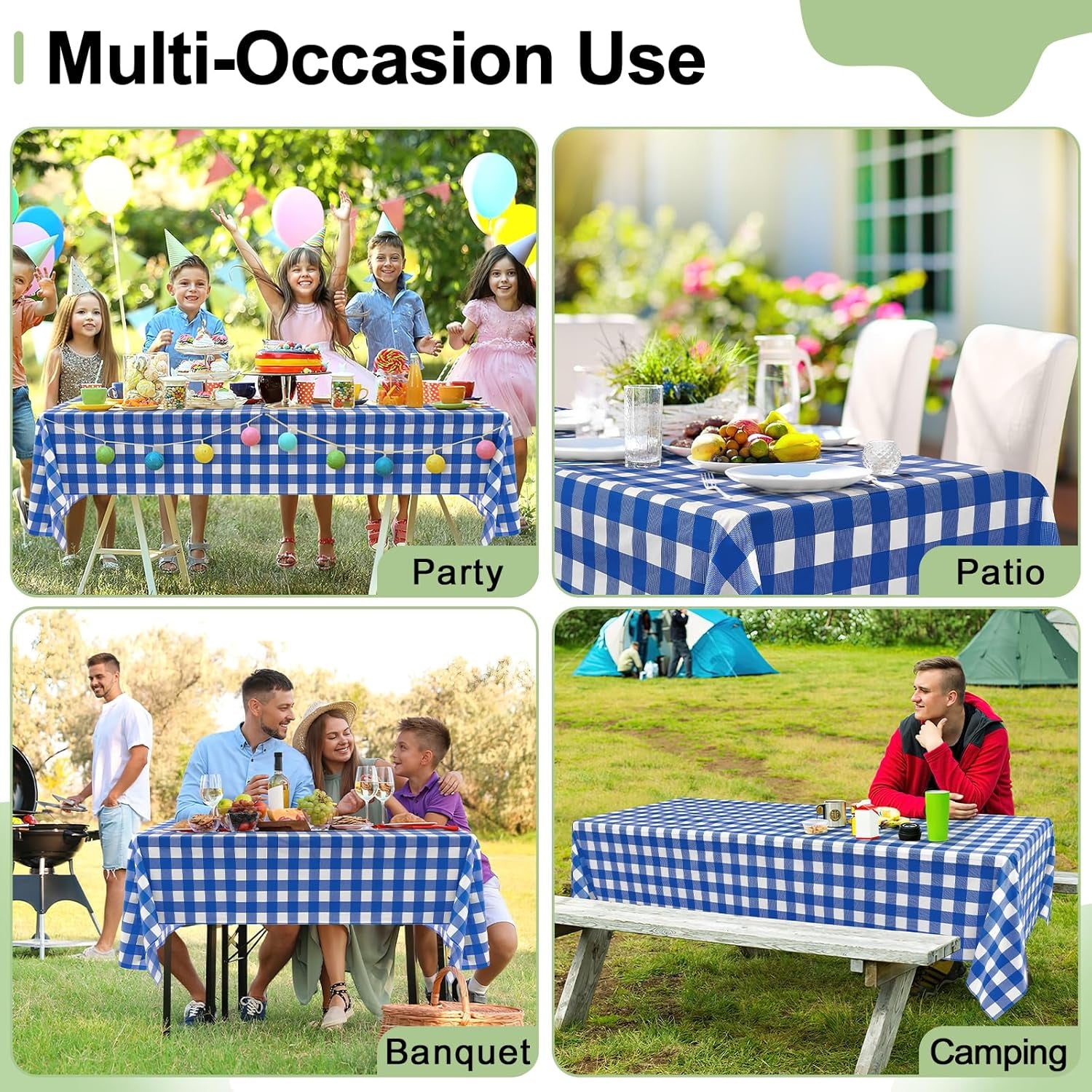 3 Packs Buffalo Disposable Table Cloth, 54 X 108 Inch Waterproof Plastic Tablecloth, Rectangle White and Blue Checkered Table Covers for Picnic, Birthday, Party