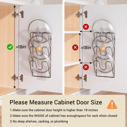2 Pack Pot Lid Organizer Rack for Cabinet Door/Wall, 6-Tier Pot Lid Holders inside Cabinet Door, No Drilling Adhesive Wall/Door Mounted Rustproof Pots and Pans Lid Organizers for Kitchen Storage Black