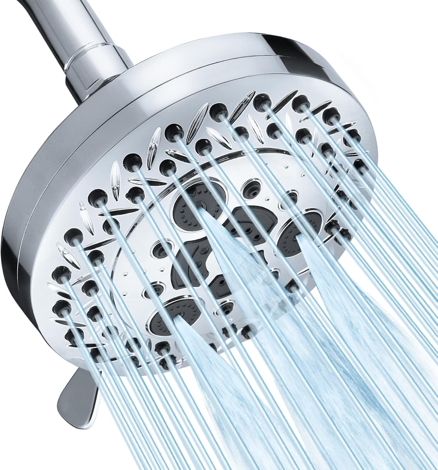 8 Spray Modes Shower Head, 5 Inch High Pressure Shower Heads with 62 Anti-Clogging Nozzles and Adjustable Brass Ball Joint, Chrome Finish, Replacement for Bathroom Showerhead