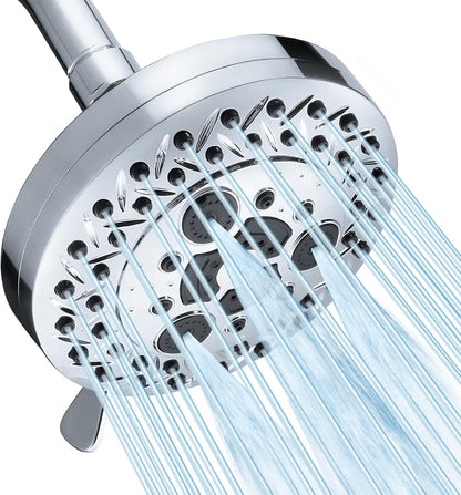 8 Spray Modes Shower Head, 5 Inch High Pressure Shower Heads with 62 Anti-Clogging Nozzles and Adjustable Brass Ball Joint, Chrome Finish, Replacement for Bathroom Showerhead