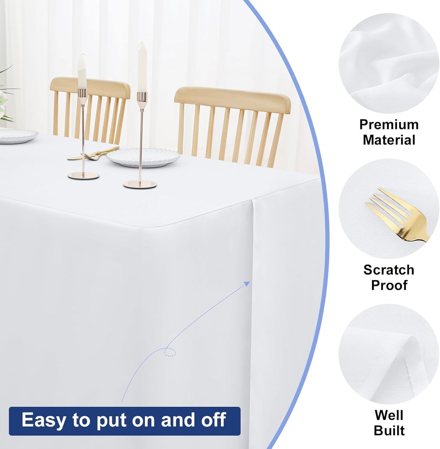 2 Packs Rectangle Fitted Tablecloth, 6 Foot Washable Fabric Table Cloth, Waterproof Polyester Table Cover for Party, Trade Show, Outdoor and Indoor (White, 30" X 72")