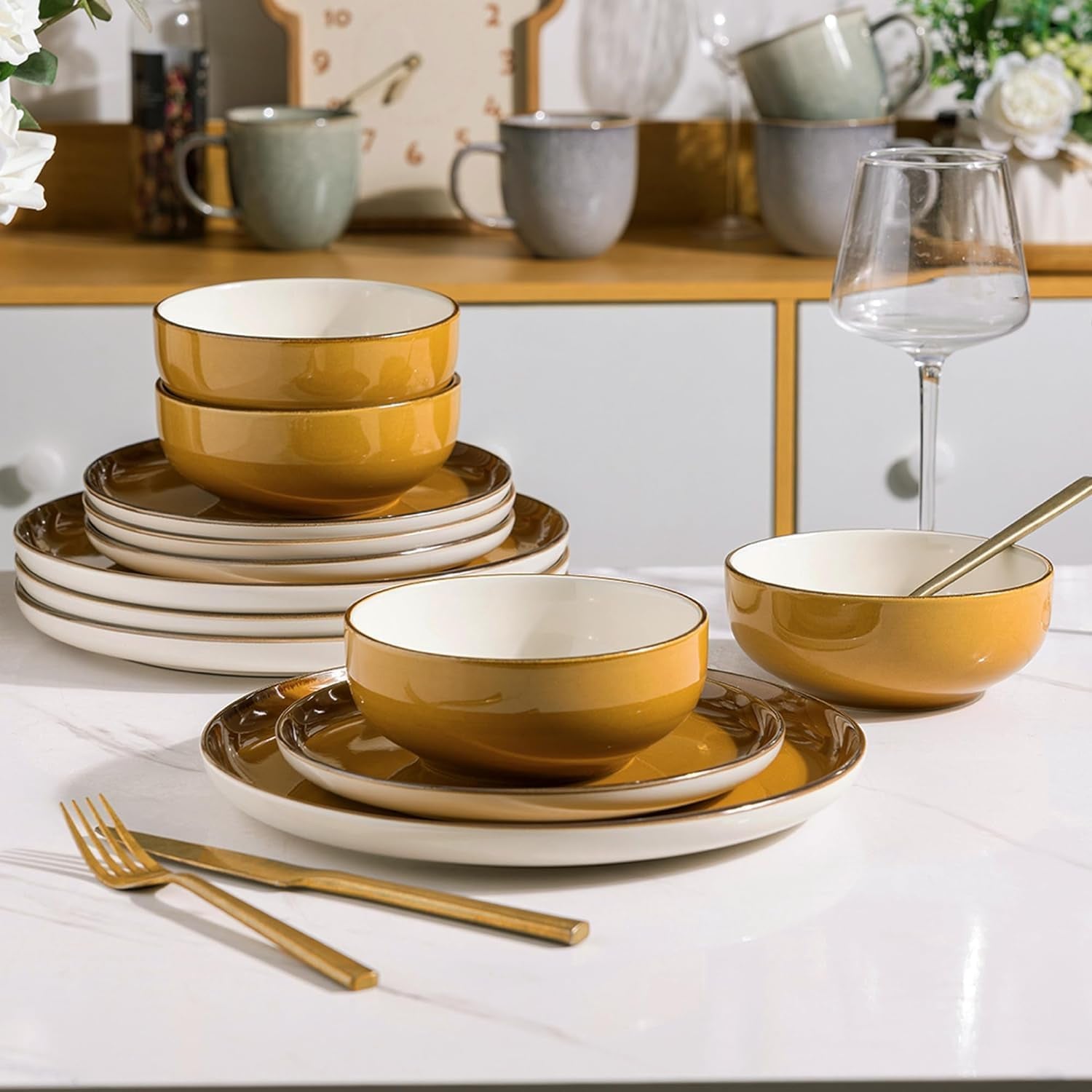 18-Piece Stoneware Dinnerware Set for 6 - Ceramic Plates and Bowls, Dishwasher and Microwave Safe