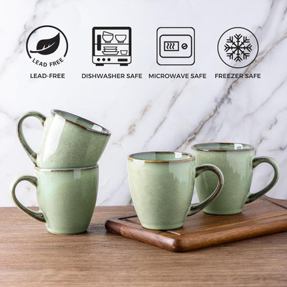 Set of 6 Pastel Green Ceramic Coffee Mugs, 12oz Stoneware Cups for Hot Beverages, Dishwasher and Microwave Safe