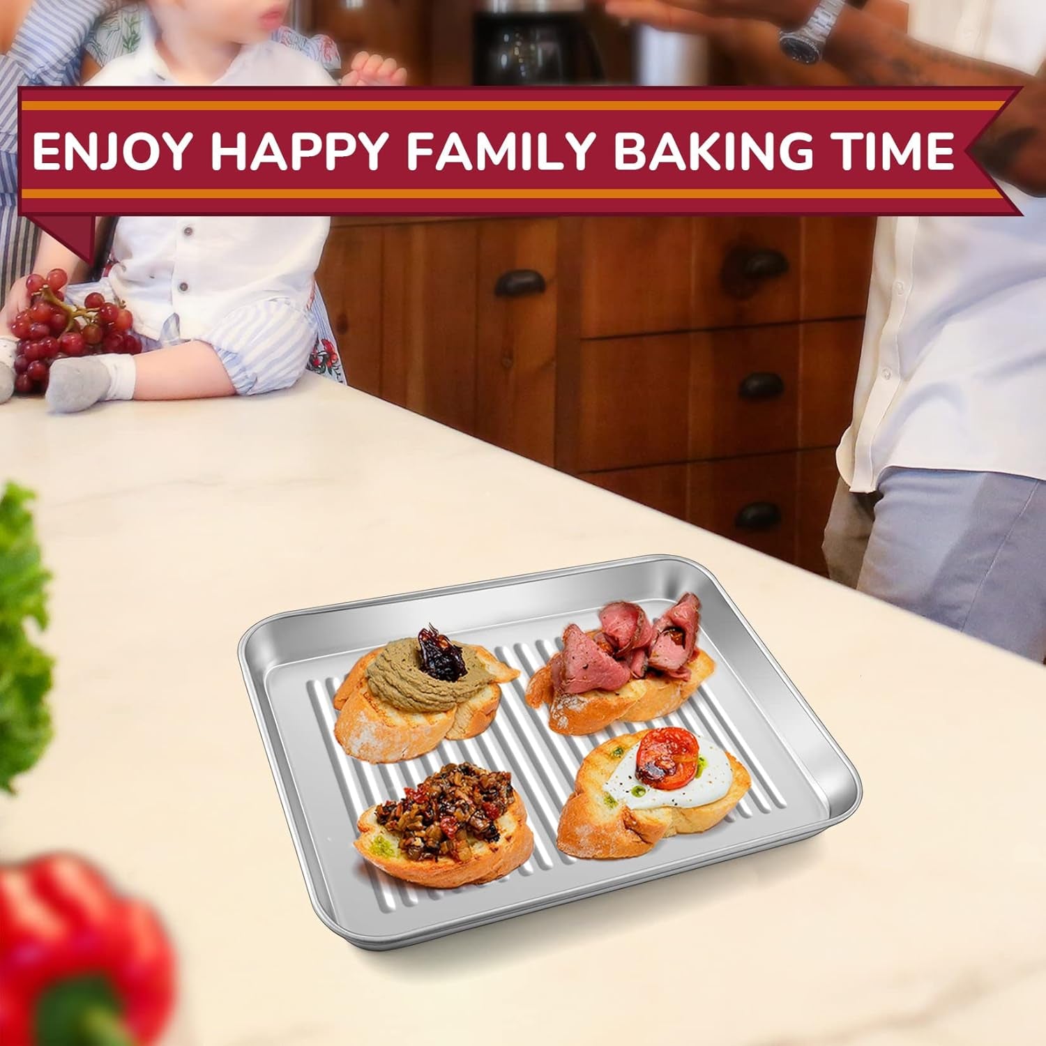 9 X 7 X 1 Inch Mini Toaster Oven Pan, Stainless Steel Small Baking Pan Oven Tray for Cooking & Roasting, Corrugated Bottom, Healthy & Sturdy, Dishwasher Safe - 1Pc