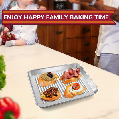 9 X 7 X 1 Inch Mini Toaster Oven Pan, Stainless Steel Small Baking Pan Oven Tray for Cooking & Roasting, Corrugated Bottom, Healthy & Sturdy, Dishwasher Safe - 1Pc