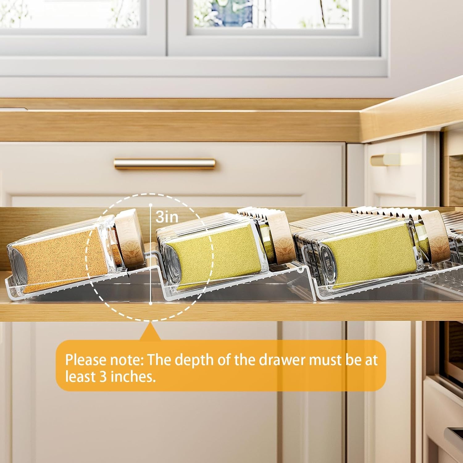 2-Tier Spice Drawer Organizer 4 Pack, Expandable from 11" to 22" Clear Acrylic Spice Rack for Drawer, Kitchen Spice Organization, Seasoning Organizer Holds up to 48 Jars(Jars Not Included)