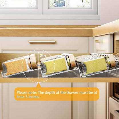 2-Tier Spice Drawer Organizer 4 Pack, Expandable from 11" to 22" Clear Acrylic Spice Rack for Drawer, Kitchen Spice Organization, Seasoning Organizer Holds up to 48 Jars(Jars Not Included)