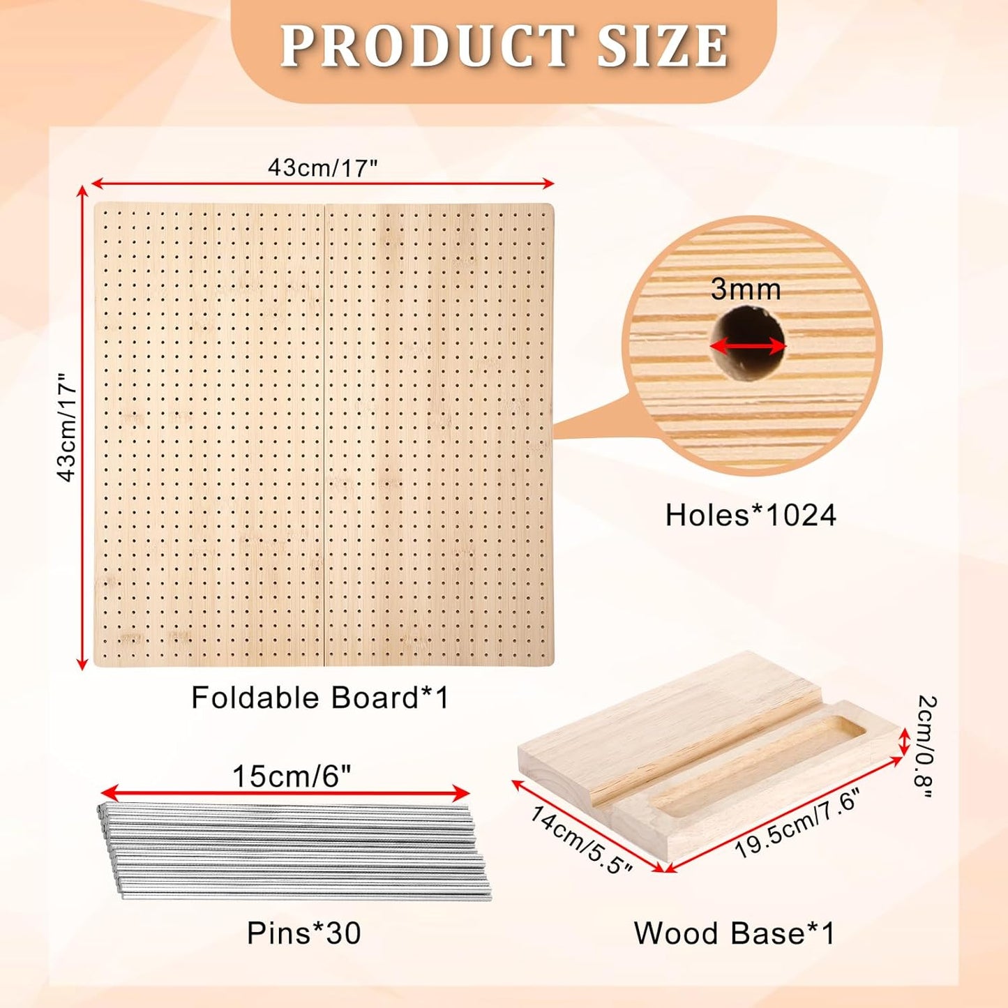 17-Inch Foldable Crochet Blocking Board with 30 Pegs - Handcrafted Wooden Mat for Crochet Projects, Perfect Gift for Crochet Enthusiasts