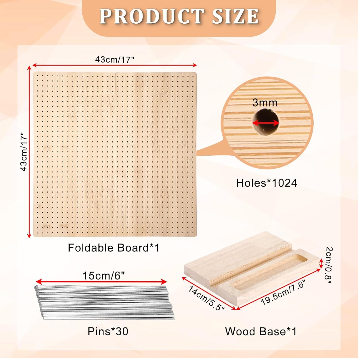 17-Inch Foldable Crochet Blocking Board with 30 Pegs - Handcrafted Wooden Mat for Crochet Projects, Perfect Gift for Crochet Enthusiasts