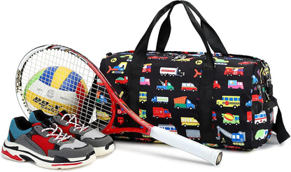 Kids Duffle Bag for Boys Girls Water Resistant Small Gym Bag Overnight Weekender Travel Tote with Shoe Compartment and Wet Pocket