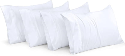 Queen Pillow Cases - 4 Pack - Envelope Closure - Soft Brushed Microfiber Fabric - Shrinkage and Fade Resistant Pillow Covers Queen Size 20 X 30 Inches (Queen, White)