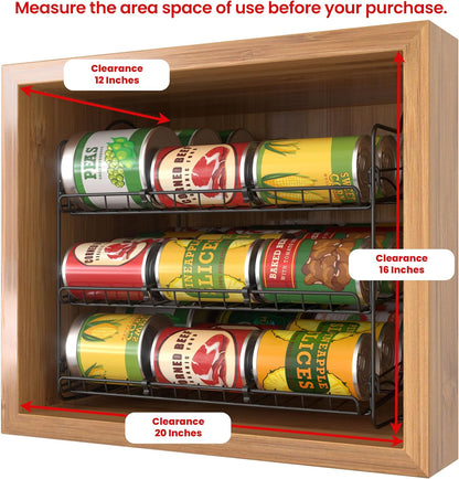 Storage Rack Organizer 16.5 X 12.5 X 13.5 Inch, Stackable, Holds Upto 36 Cans for Kitchen Cabinet or Pantry (Black)