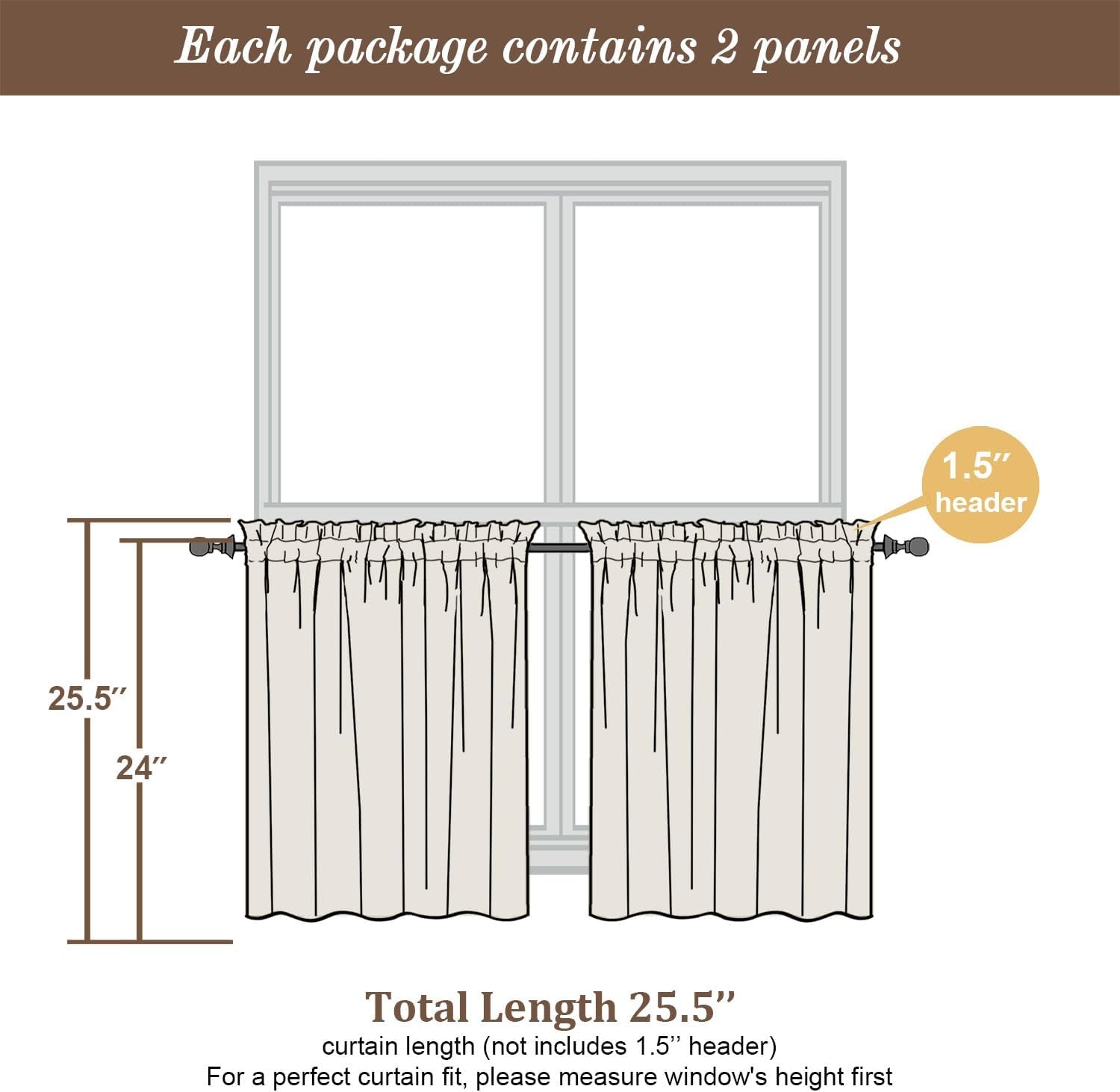 2 Panels White Curtains 24 Inch Length Tier Curtain, Faux Linen Textured Small Cafe Curtains, Light Filtering Short Camper Curtain for RV Window Bathroom, 30X24 Inch, 2PCS