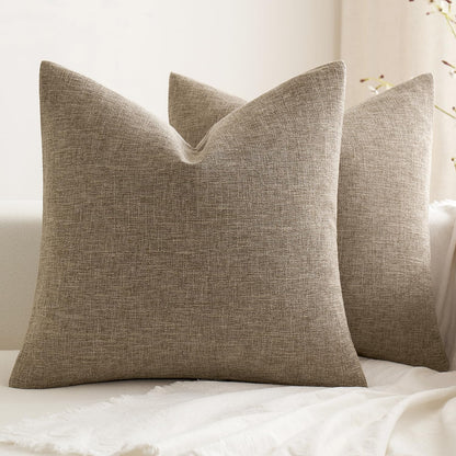 Pack of 2 Decorative Farmhouse Linen Pillow Covers Rustic Boho Accent Outdoor Couch Throw Pillow Covers for Cushion Bed Sofa Living Room Home Decor 20X20 Inch Brown