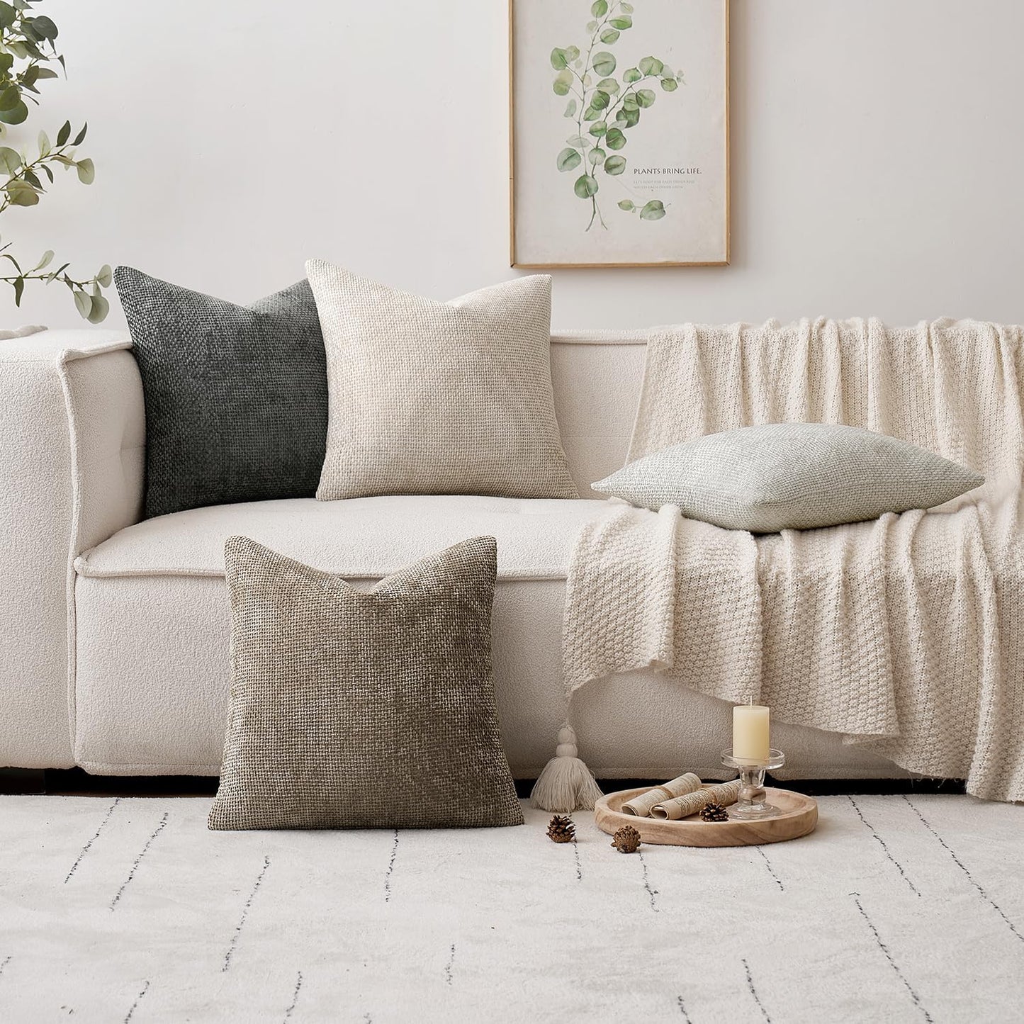 Pack of 2 Couch Throw Pillow Covers 18X18 Inch Dark Gray Modern Boho Accent Decorative Pillow Covers Soft Chenille Farmhouse Cushion Covers for Home Decor Bed Sofa Living Room