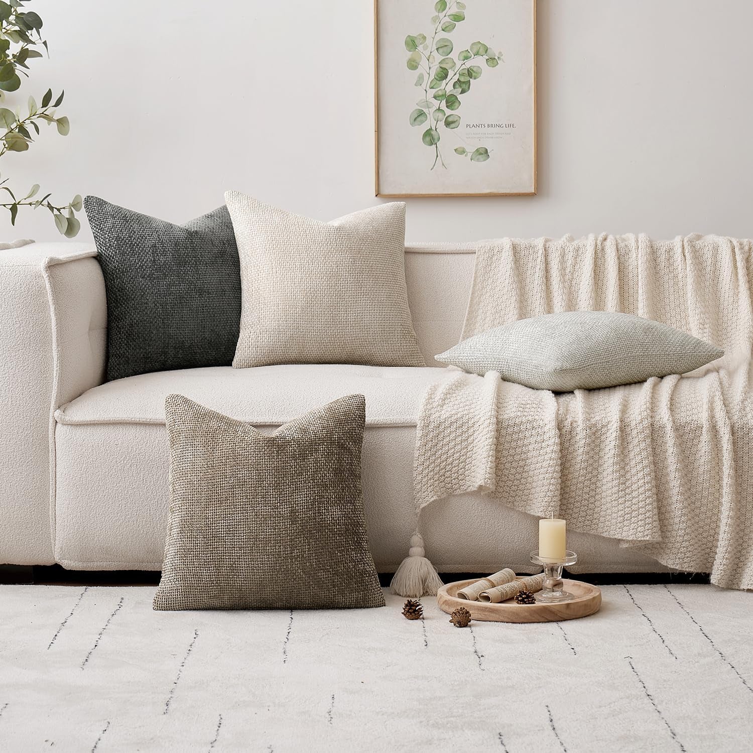 Pack of 2 Couch Throw Pillow Covers 18X18 Inch Dark Gray Modern Boho Accent Decorative Pillow Covers Soft Chenille Farmhouse Cushion Covers for Home Decor Bed Sofa Living Room