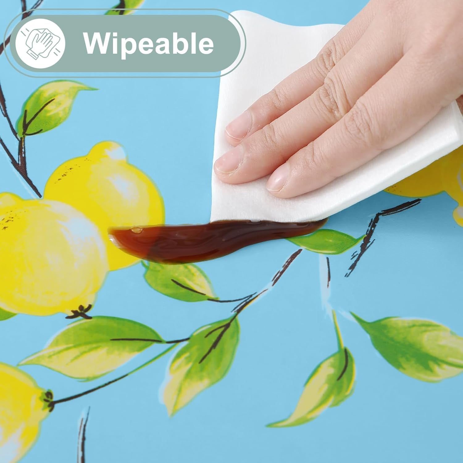 Rectangle Waterproof Vinyl Table Cloth, Wipeable Tablecloth with Flannel Backing, Plastic Table Cover for Dinner, Picnic, Indoor and Outdoor (Lemon, 60" X 84")