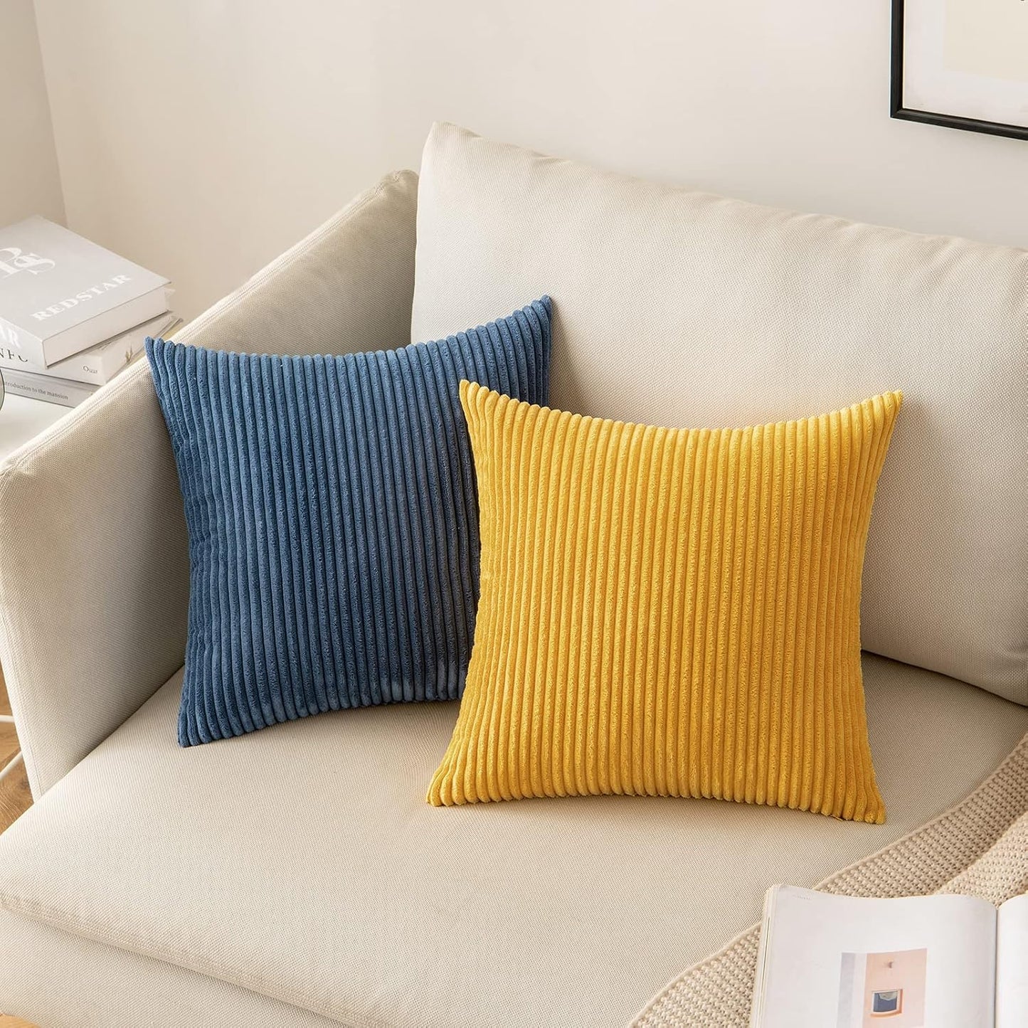 Pack of 2 Pillow Covers Soft Soild Decorative Square Throw Pillow Covers Set Cushion Cases Pillowcases for Sofa Bedroom Car 18 X 18 Inch 45 X 45 Cm Mustard Yellow