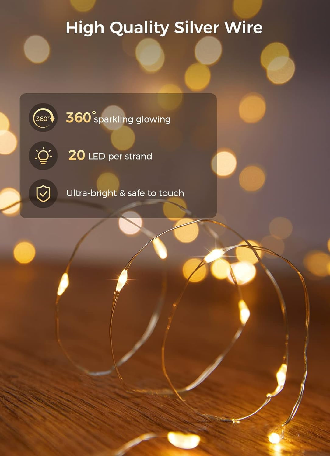 24 Pack Fairy Lights Battery Operated String Lights 7 Feet 20 LED Waterproof Christmas Lights Silver Wire Firefly Starry Moon Lights for Bedroom DIY Party Wedding Patio Christmas, CR-2032