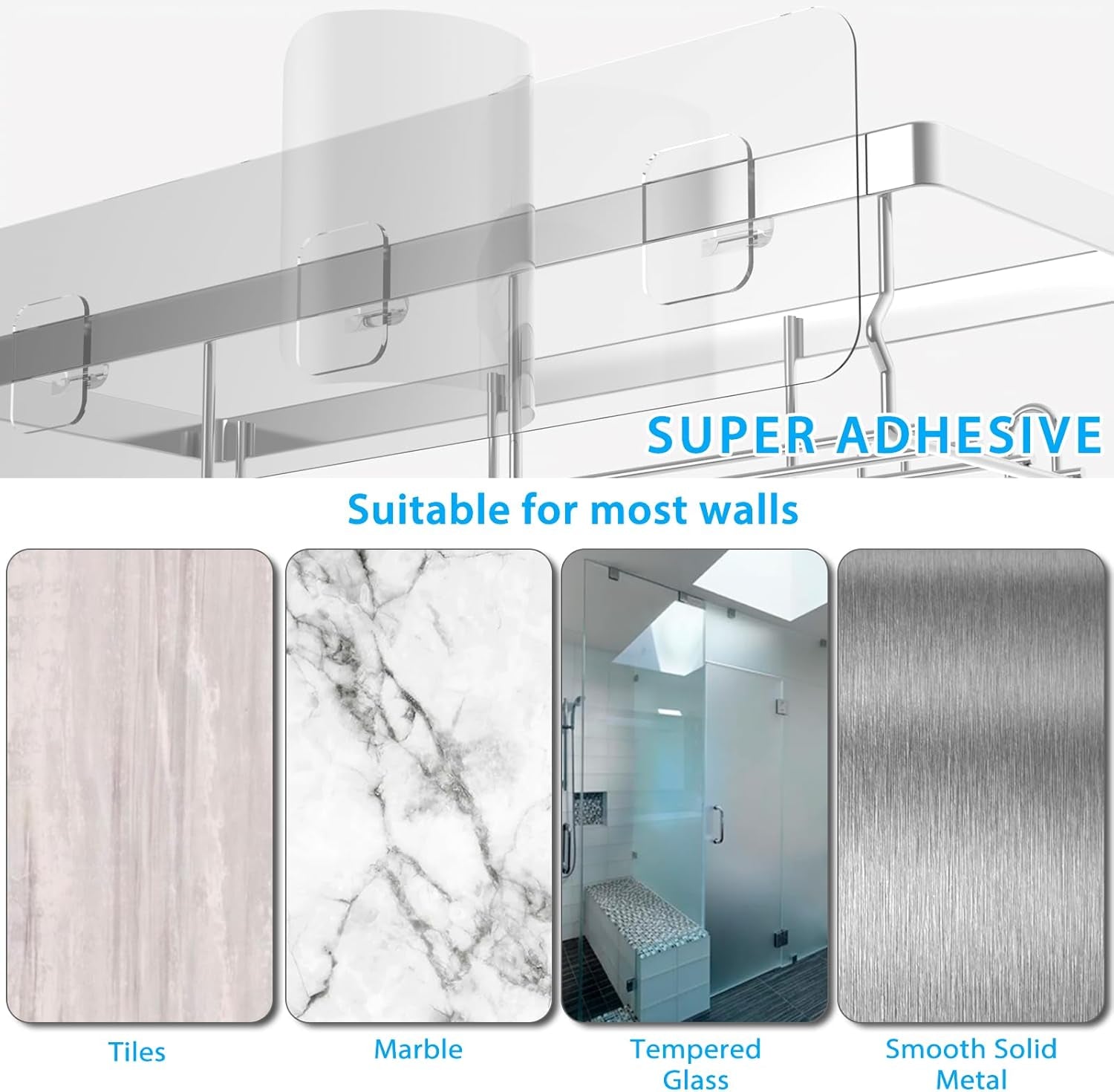 3-Pack Shower Caddy Basket Shelf with Soap Holder, No Drilling Traceless Adhesive Shower Wall Shelves, Rustproof Silver Bathroom Shower Storage Organizer