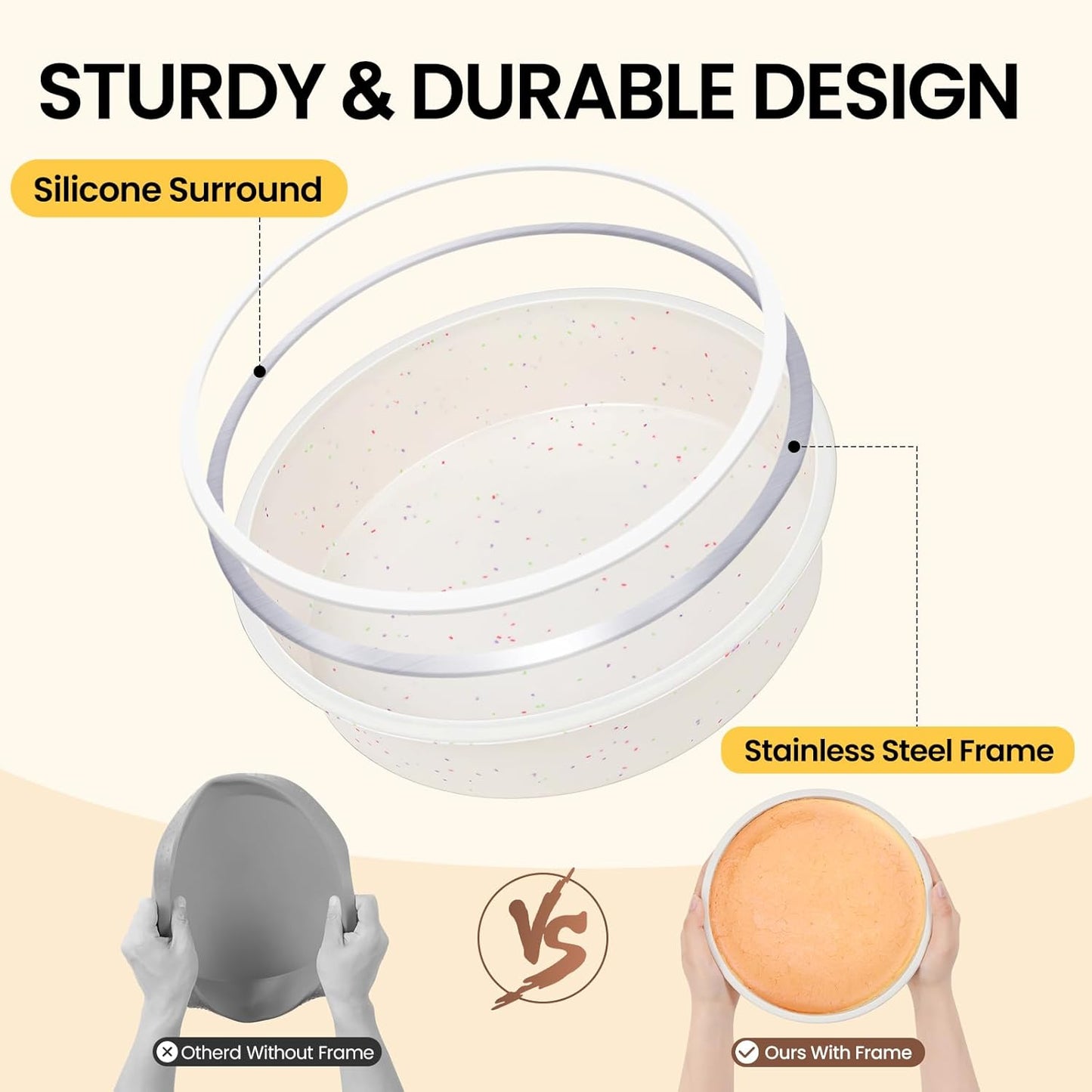 6 Inch Silicone round Cake Pan with Metal Reinforced Frame, Nonstick Silicone Springform Pan for Baking Suitable for Making Layers, Cheese & Chocolate Cakes