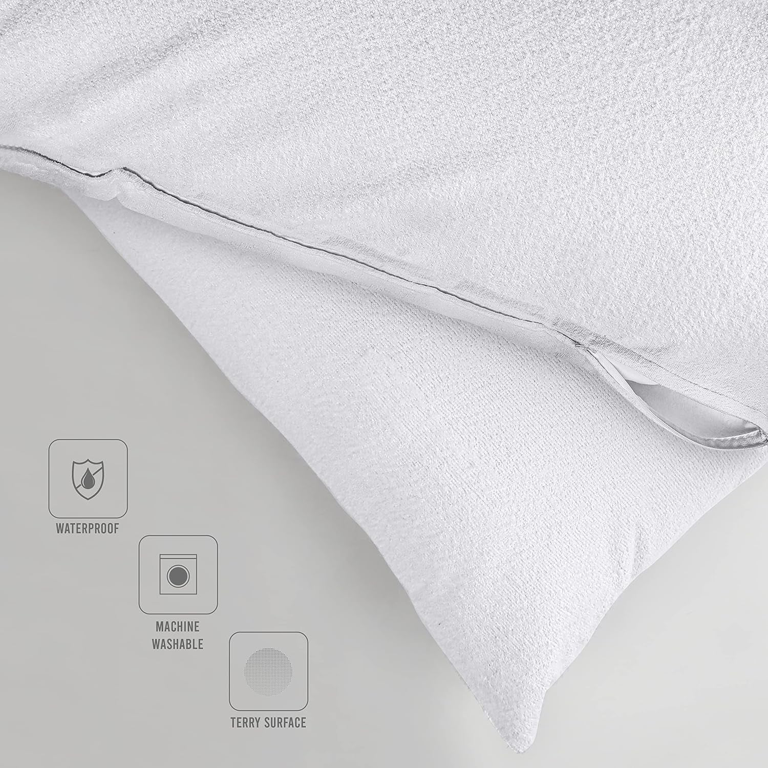 Waterproof Pillow Protectors with Zipper Standard Size (4 Pack), Terry Pillow Covers, Bed Bug and Dust Mite Proof