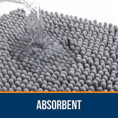 Bathroom Rugs Sets 2 Piece, Soft Absorbent Chenille Bath Mats and U-Shaped Contour Toilet Mat Area Rug Set, Machine Washable Bath Carpet, Home Decor Accessories(30"X20"+24"X20", Grey)