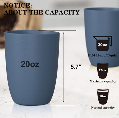 Premium Navy Blue Wheat Straw Drinking Cups - Set of 8, 20 Oz, BPA Free, Dishwasher and Microwave Safe, Durable, Unbreakable, Recyclable