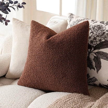 Pack of 2, Curly Faux Fur Decorative Throw Pillow Covers Soft Fuzzy Plush Cushion Case with Zipper Cozy Pillowcase for Home Living Room Couch Bed Sofa 16 X 16 Inch,Red Brown