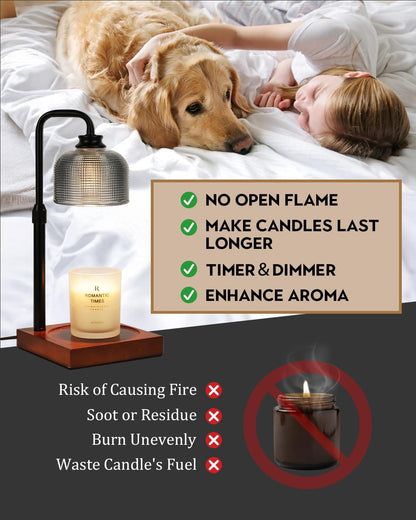 Candle Warmer Lamp with Timer Dimmable, Adjustable Height, House Warming Gifts New Home Room Decor, Birthday Gifts for Women Mom, Wax Warmer Lamp for Jar Candles with 2 Bulbs