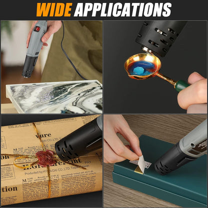 Mini Heat Gun, 2 Temp Setting 302℉-842℉ Fast Heat Hot Air Gun Tool with Reflector Nozzle and 5.9Ft Cable Overload Protection for Epoxy Resin, Craft, Embossing, Shrink Wrapping & DIY