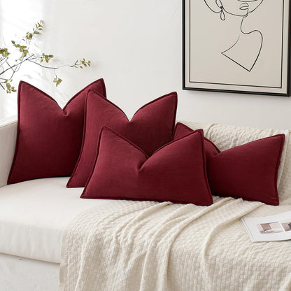 Pack of 2 Christmas Burgundy Decorative Pillow Covers 18X18 Inch Soft Chenille Luxurious Couch Throw Pillows Farmhouse Cushion Covers with Elegant Design for Sofa Bedroom Living Room Decor