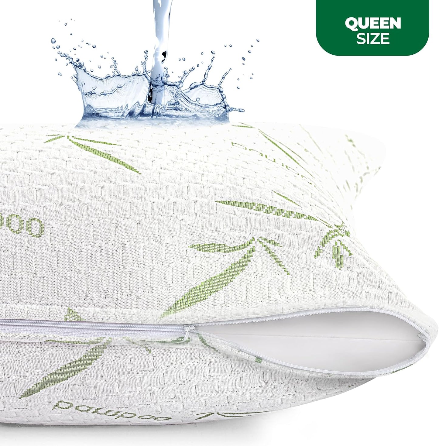 Waterproof Pillow Protectors with Zipper Queen Size (2 Pack), Soft and Cooling Bamboo Viscose Pillow Covers, Bed Bug Proof Pillow Encasements 20 X 28 Inches