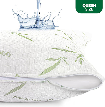 Waterproof Pillow Protectors with Zipper Queen Size (2 Pack), Soft and Cooling Bamboo Viscose Pillow Covers, Bed Bug Proof Pillow Encasements 20 X 28 Inches