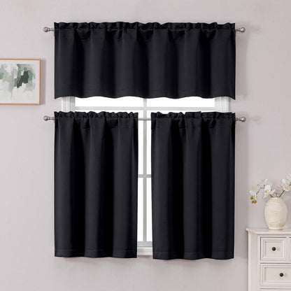 Black Valance for Windows, Short Blackout Curtains for Kitchen/Small Windows with Rod Pocket，Thermal Insulated Solid Curtain Valance, Each 60Wx14L Inches, 1 Piece