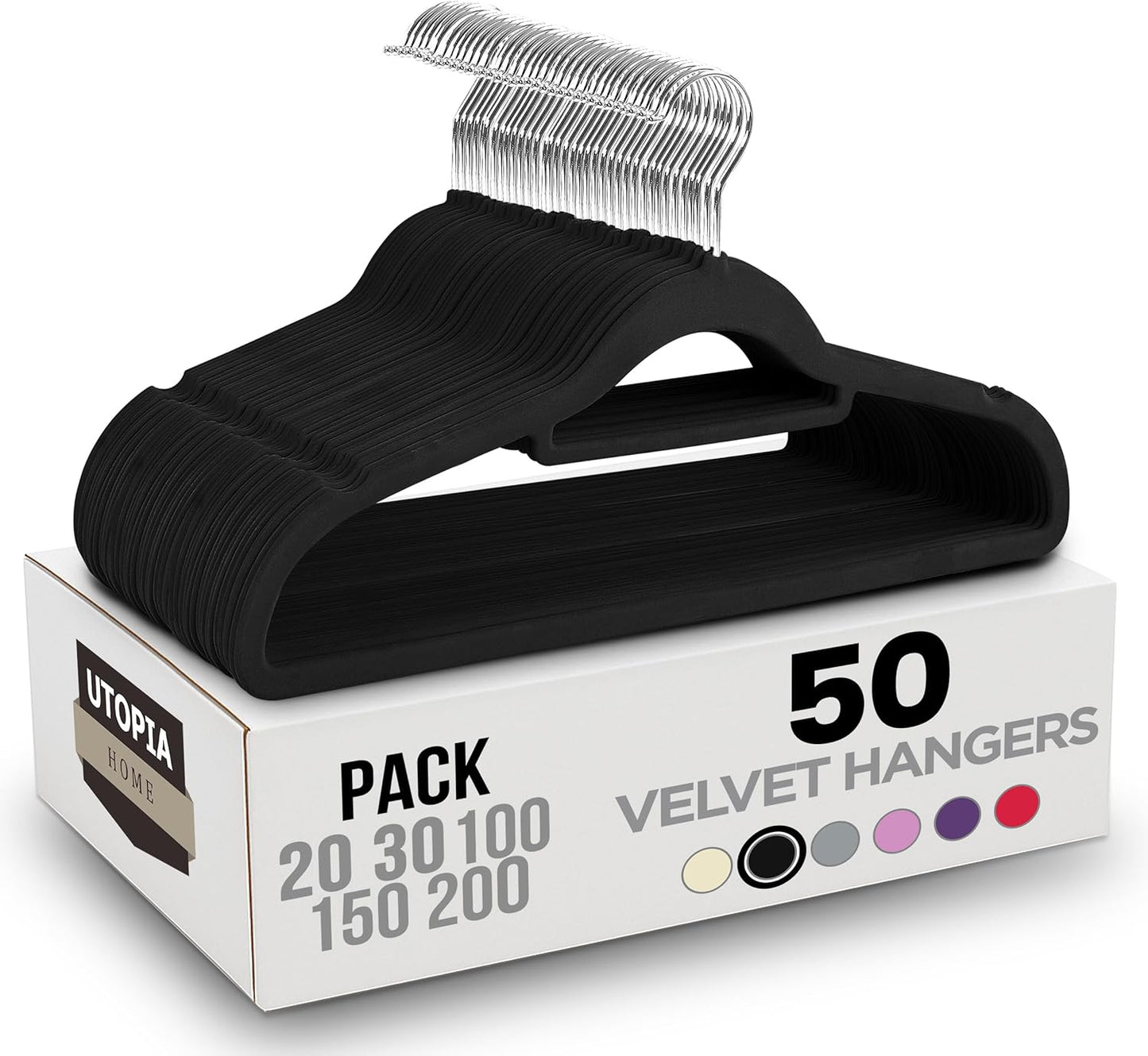 Premium Velvet Hangers 50 Pack - Non-Slip Clothes Hanger with Tie Bar - Black Hangers with 360 Degree Rotatable Hook - Heavy Duty Coat Hanger