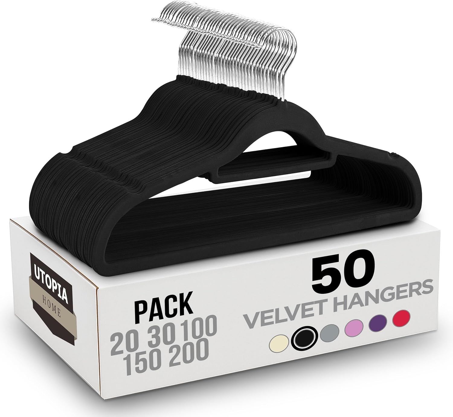 Premium Velvet Hangers 50 Pack - Non-Slip Clothes Hanger with Tie Bar - Black Hangers with 360 Degree Rotatable Hook - Heavy Duty Coat Hanger