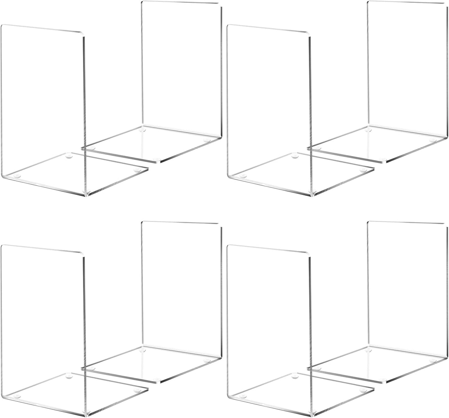 Book Ends, 8 Pcs Book Ends Acrylic Bookends for Shelves, Clear Book Holder Stand, Non-Skid Decorative Bookend, Study Book Organizer for Home Library Office, 5 X 5 X 7.3 Inch