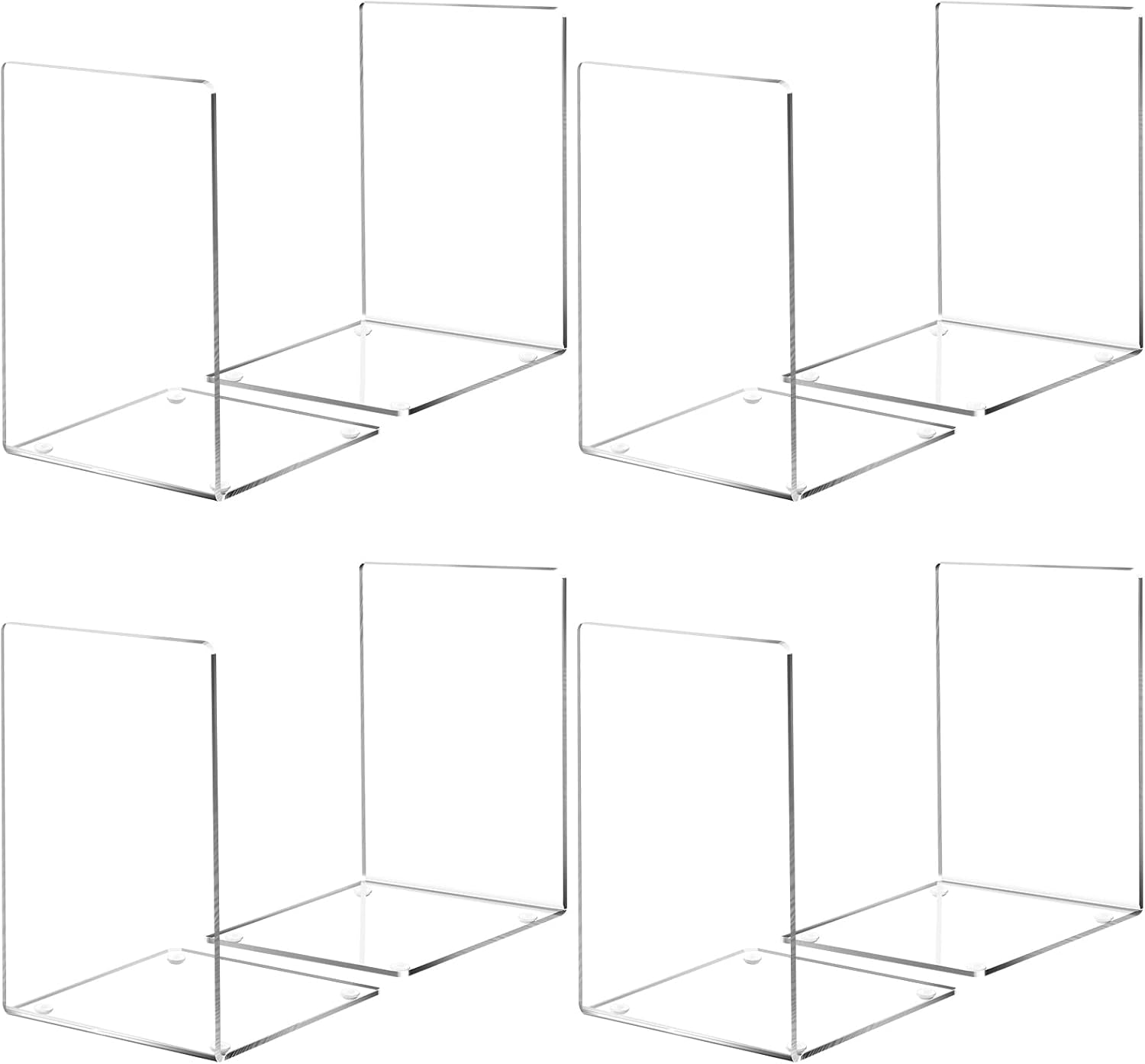 Book Ends, 8 Pcs Book Ends Acrylic Bookends for Shelves, Clear Book Holder Stand, Non-Skid Decorative Bookend, Study Book Organizer for Home Library Office, 5 X 5 X 7.3 Inch