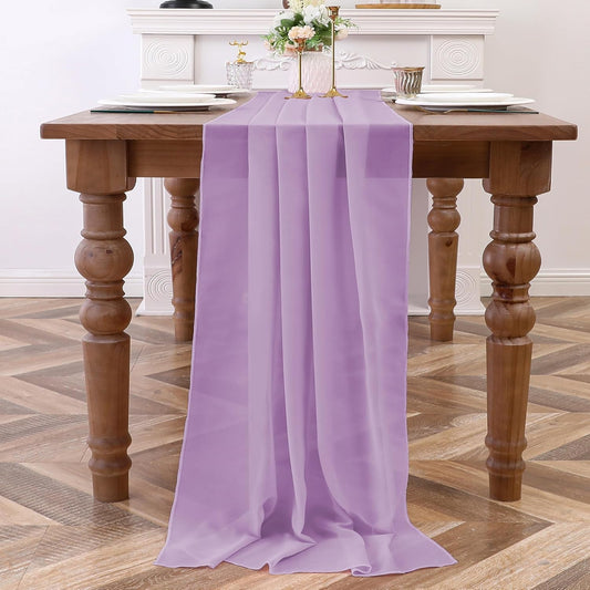 Lilac Table Runner 10FT Chiffon Table Runner 28 X 120 Inches Wedding Table Runner Romantic Table Deco for Bridal Shower Birthday Party Cake Table, 2 Packs, Lilac