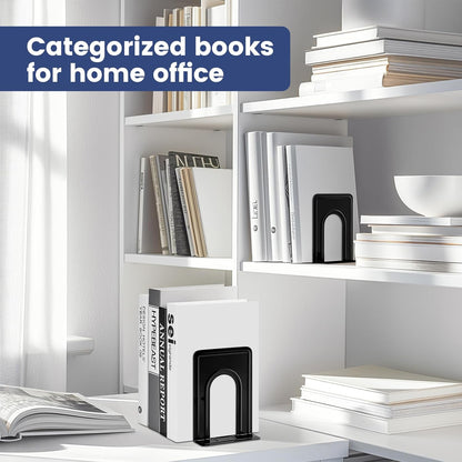 Book Ends, Non-Skid Metal Bookend Supports for Shelves, Heavy Duty Book End, Office Book Stopper, 6 X 5 X 6 Inches, 14 Pieces / 7 Pairs (Black)