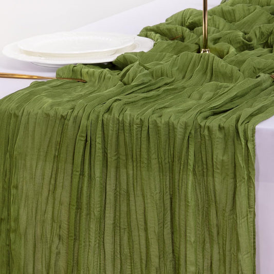 Olive Green Table Runner Spring Easter Cheesecloth Table Runner 170 Inch Cheese Cloth 14FT Boho Rustic Gauze for Wedding Party Baby Shower Decor