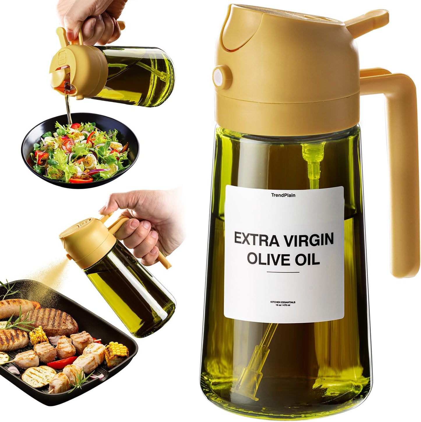 - Original 16Oz/470Ml Olive Oil Dispenser Bottle for Kitchen Gadgets and Air Fryer Accessories - Olive Oil Sprayer for Cooking W/Stickers - Yellow