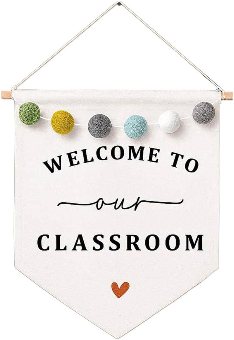 Boho Welcome to Our Classroom Wall Sign Felt Ball Banner for Teachers Teacher Door Hanger Decor for Classroom Door or Wall, Back to School Teacher Gift (Classroom)
