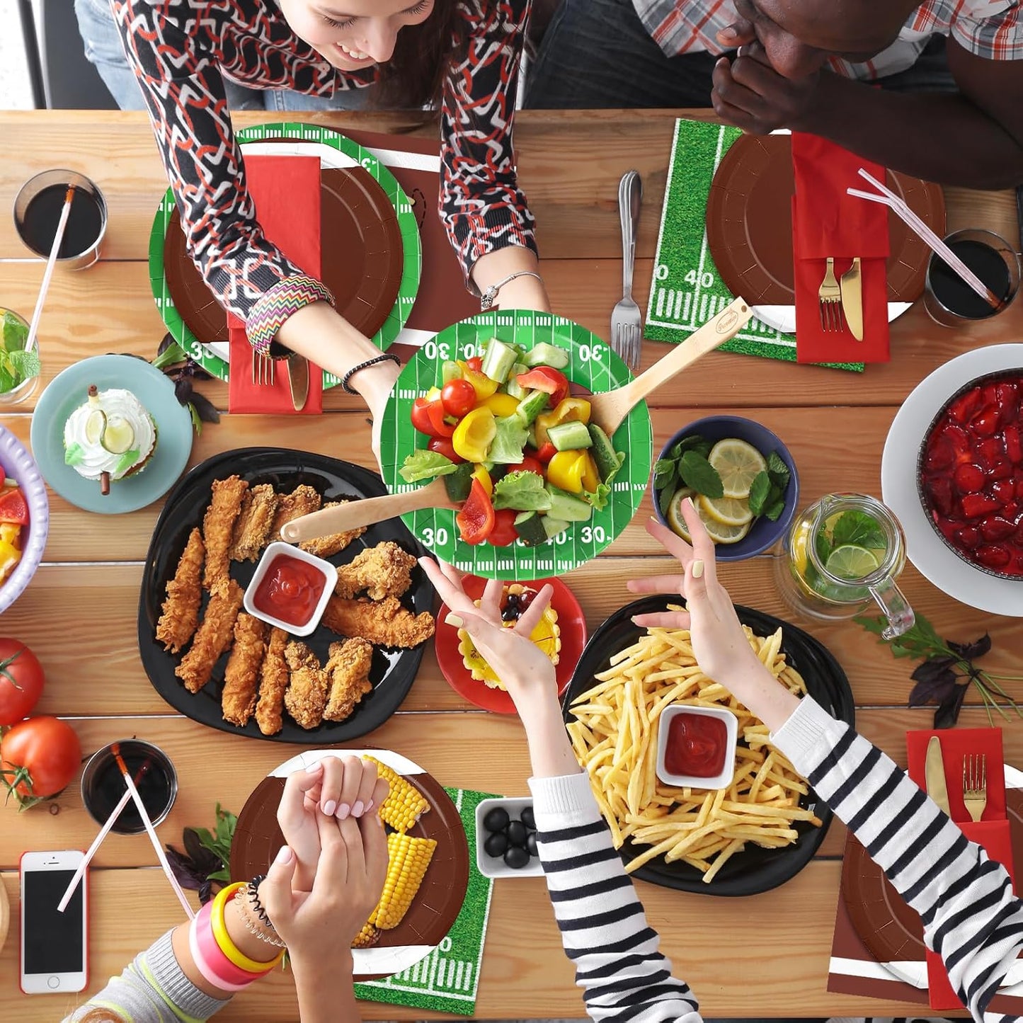 Football Party Supplies Football Themed Party Decorations Including Plates, Napkins, Cups, Banner and Tablecloth for Football Birthday Party Decorations, 24 Guests